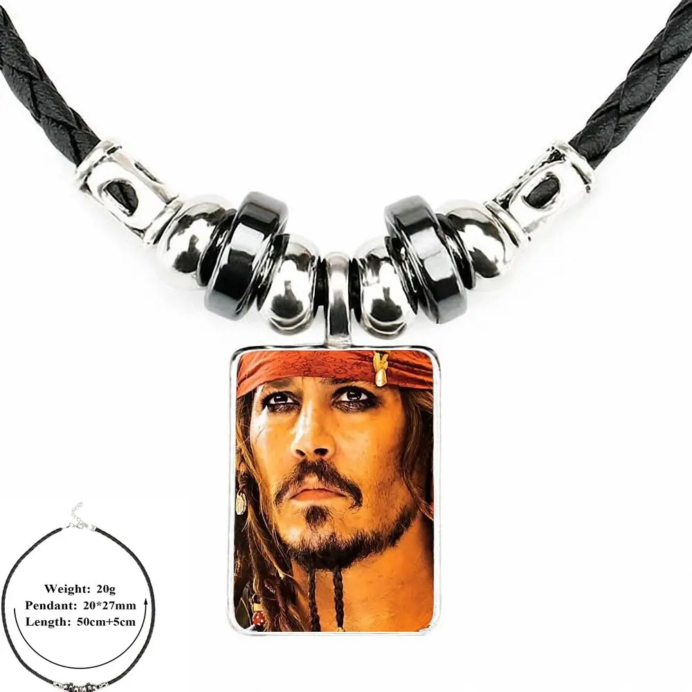 EJ Glaze For Women Kids Gift Jewelry Black Leather Bead Pendant Glass Cabochon Choker Necklace Actor Johnny Depp | Украшения и