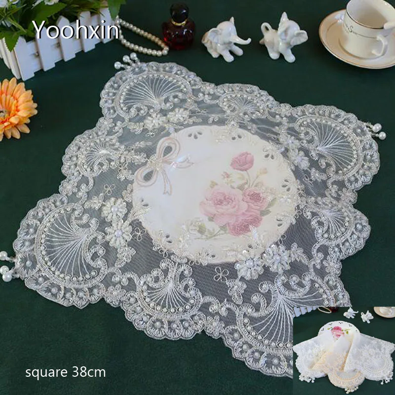 

Europe beads table place mat cloth lace embroidery pad cup mug Christmas tea coaster placemat doily kitchen tableware decor