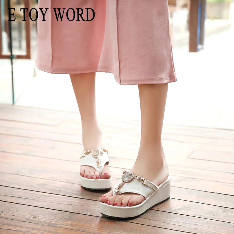 E TOY/женские шлепанцы Летние белые Вьетнамки Женские босоножки на платформе