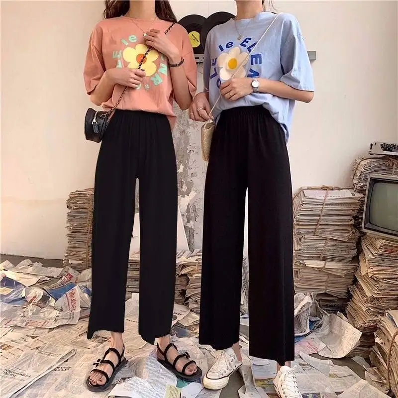 

Plus Velvet Wide Leg Pants WOMEN'S Dress Korean-style Loose Autumn Winter High-waisted Straight-Cut Capri Pants Woman Fashion
