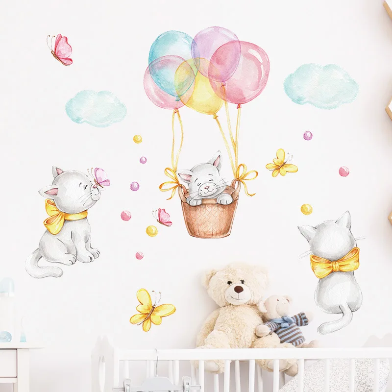 

Cartoon Cat Balloon Wall Stickers Bedroom Porch Commercial Wall Background Beautification Decorative Self-adhesive Room Decor