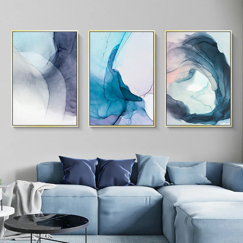 

Abstract Canvas Painting Wall Art Blue Ink Bloom Art Print Watercolor Nordic Poster Decoration Wall Pictures for Living Room