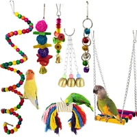 cute 7pcsset parrot birds toy kit swing hanging bells wooden bridge accessories bird toy standing training pet tool