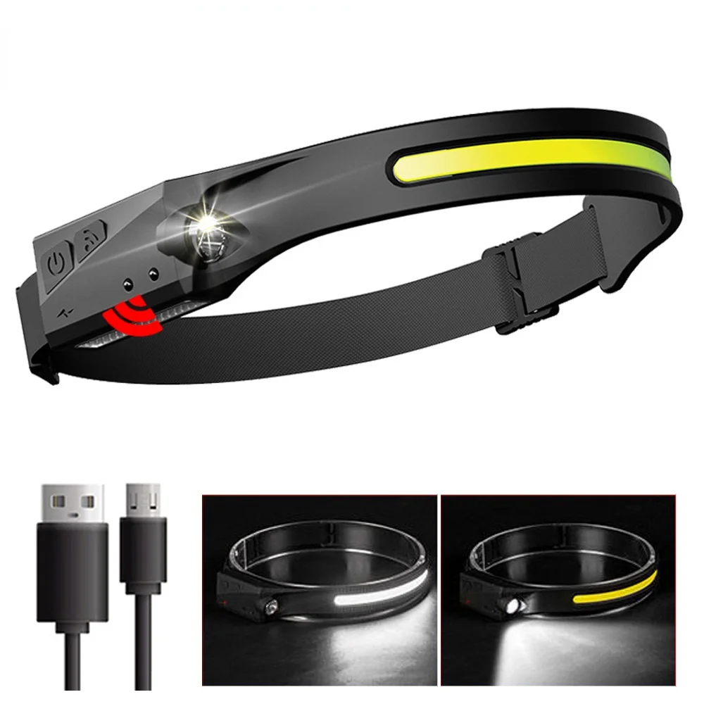 

Induction Headlamp COB LED Head Lamp with Built-in Battery Flashlight USB Rechargeable Head Torch 5 Lighting Modes Head Light