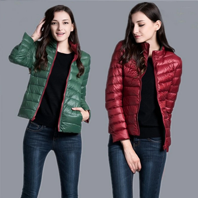 Женский Двухсторонний пуховик легкая Двухсторонняя куртка с перьями парка 2020 |