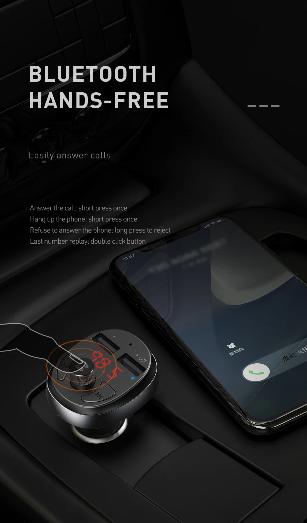 MCDODO fm-передатчик светодиодный двойной зарядное устройство USB Авто Bluetooth 4,2 громкой связи беспроводной автомобильный аудио-MP3-плеер для iPhone Xiaomi
