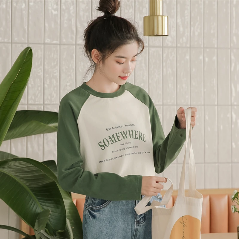 Осенняя женская футболка 2020 зимняя Корейская одежда в стиле Харадзюку модная