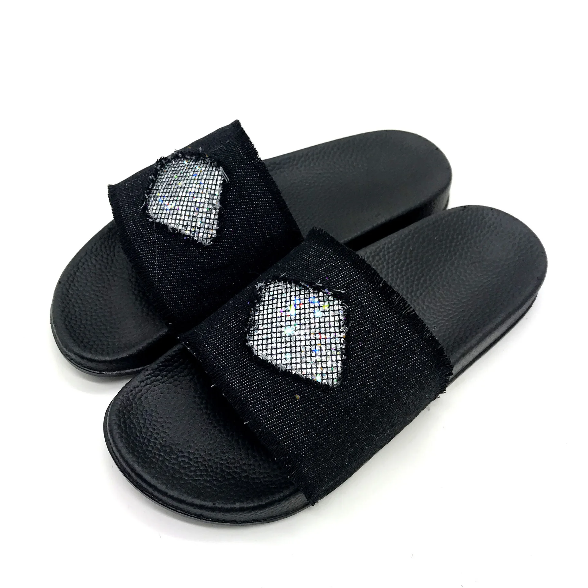 

Slippers Casual Flat Shoes Female Slides Luxury Denim Cotton Fabric PU PVC Bling Basic Fashion Flat Shoes Female Ladies' Slipper