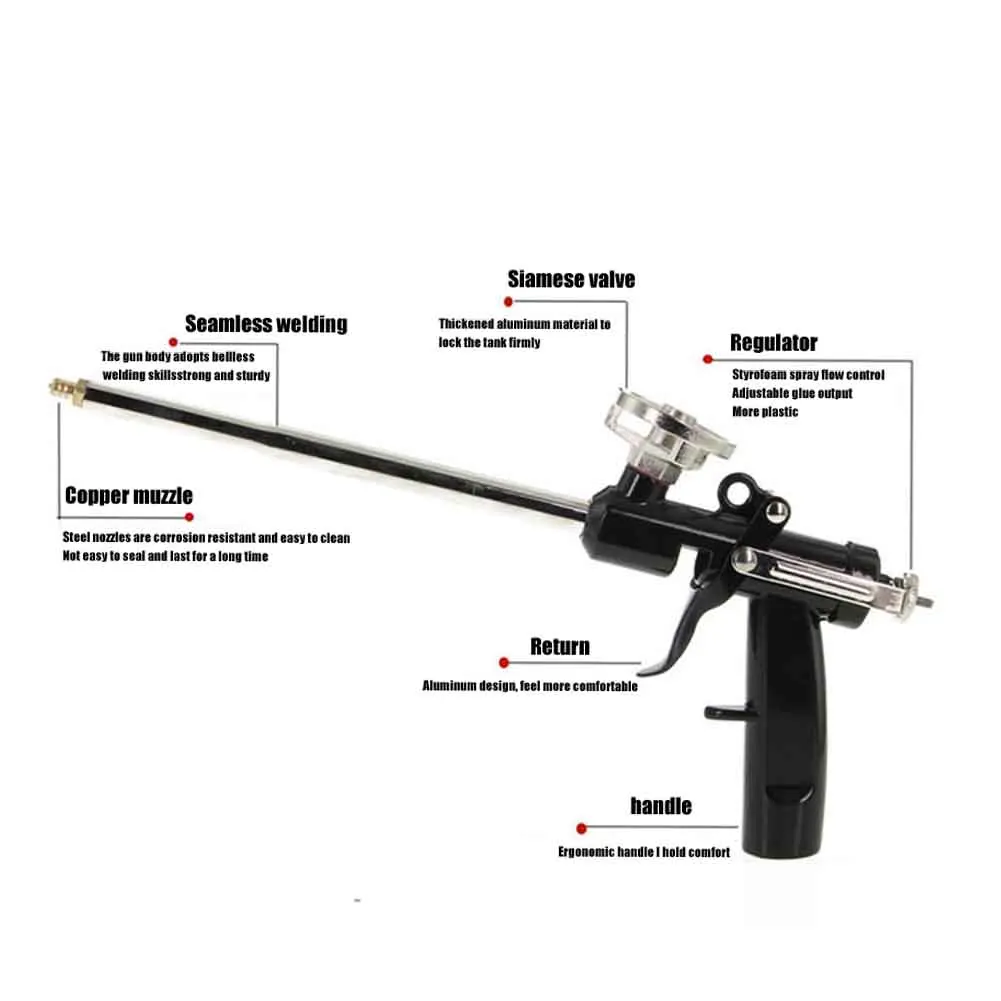 

Filling Caulking Heavy Duty Insulating Foam Sprayer PU Expanding Metal Body Ergonomic Handle Portable Waterproof Professional