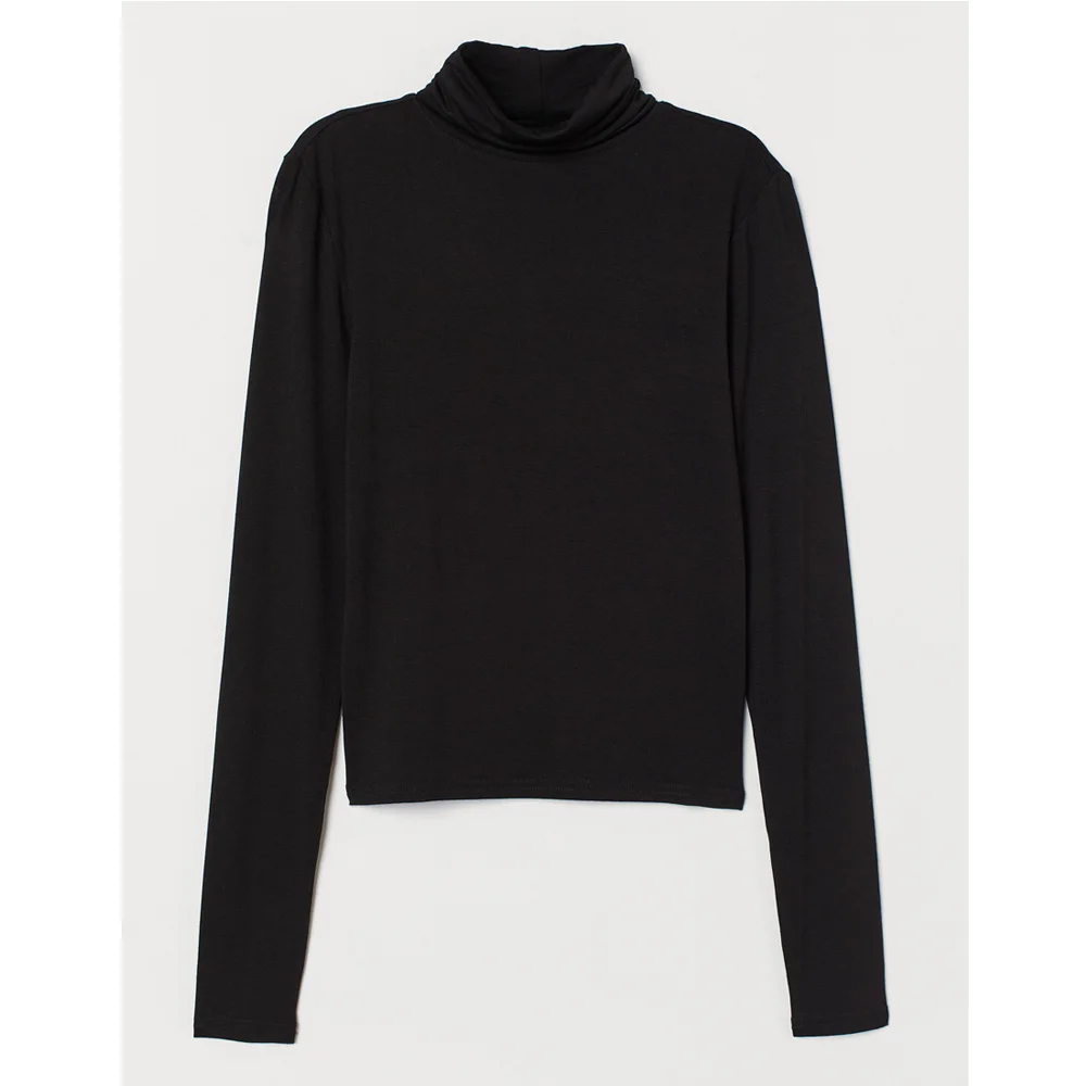 Black Turtleneck Long Sleeve T Shirt Women Winter Black White Slim Fit Aesthetic Vintage Vegan Angel Basic Christmas Clothes Teen girl - Цвет: Black