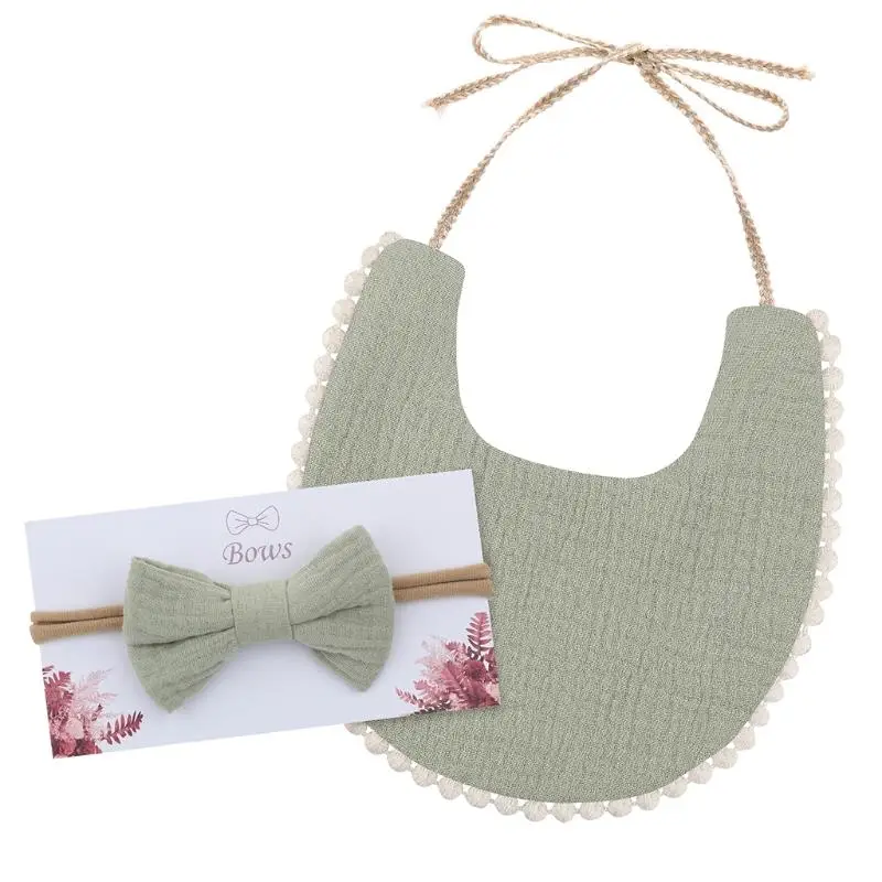 

Kids Saliva Towel Bowknot Headband Kit Pure Cotton Infant Bibs Baby Feeding Bibs