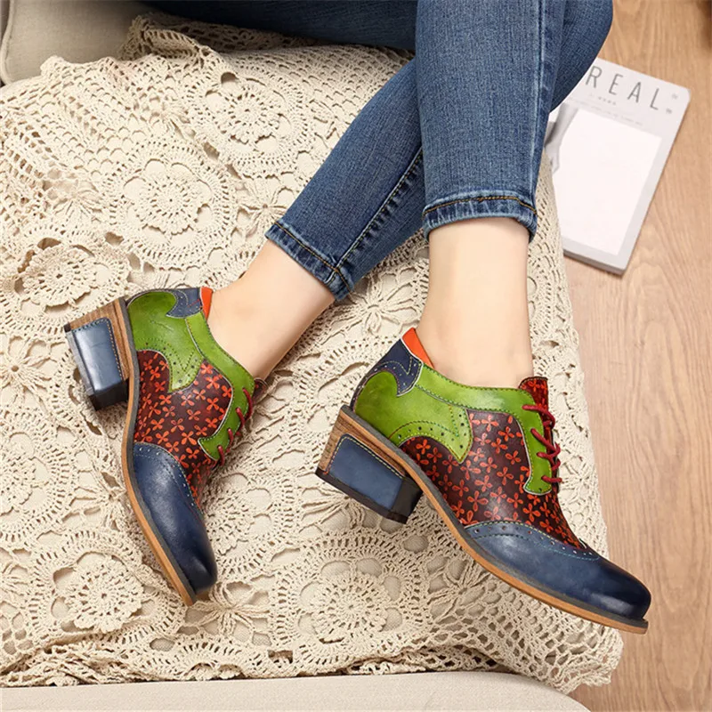 

Mabaiwan Fashion Brogue Women Shoes Lady Lace Up Party Oxford Shoes Women Genuine Leather Square Heel Casual Sneakers Size 36-42