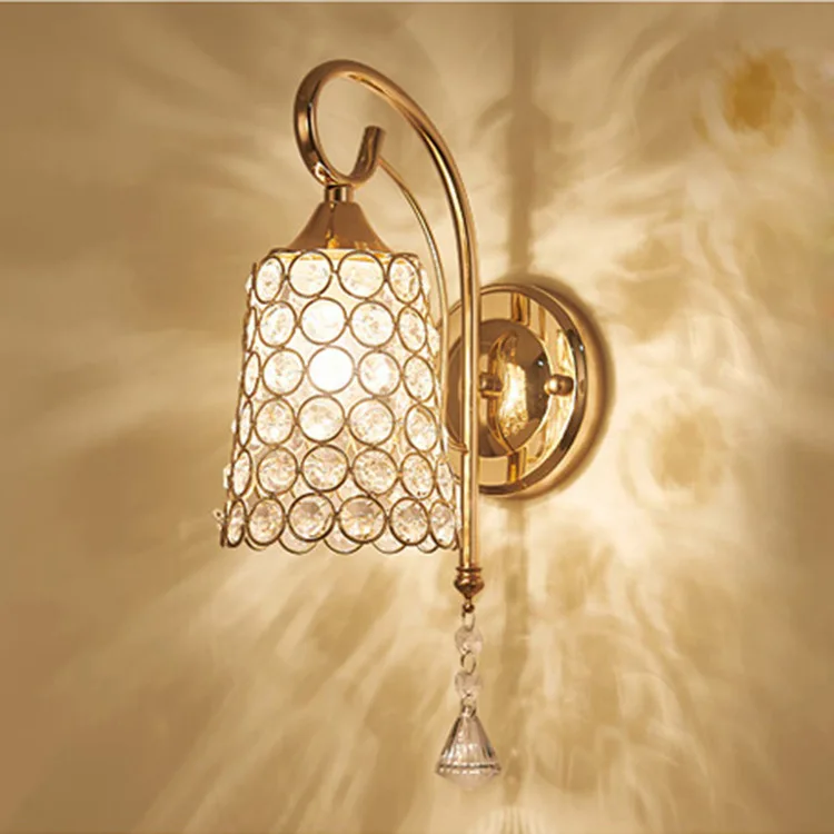 

European Bedside Lamp Wall Lamp Gold Bedroom Room Crystal Living Room TV Background Wall Lamp Dining Room Aisle Lamp