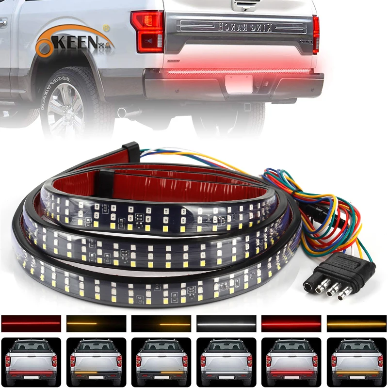 

OKEEN 60 Inch 3-Row LED Truck Tailgate Light Bar Strip Red Yellow White Reverse Stop Turn Signal Running for SUV RV Trailer