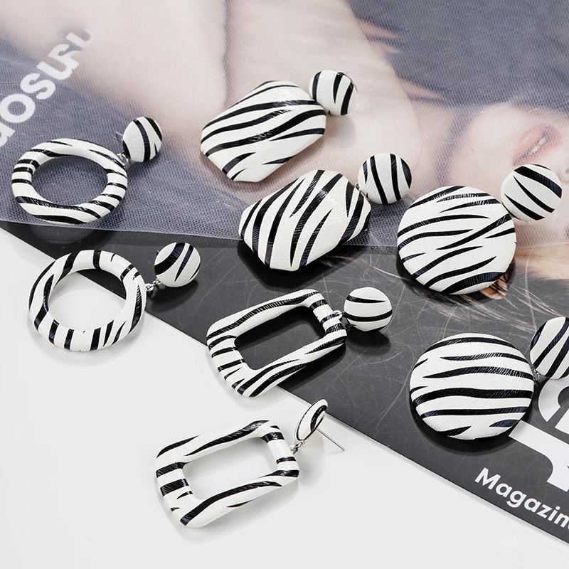 Круглые серьги Lifefontier в Корейском стиле черно белую полоску для женщин длинные