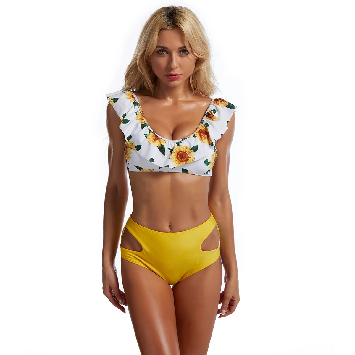 

Женское бикини Rinabe из двух частей с принтом swimsui, однотонное с высокой талией