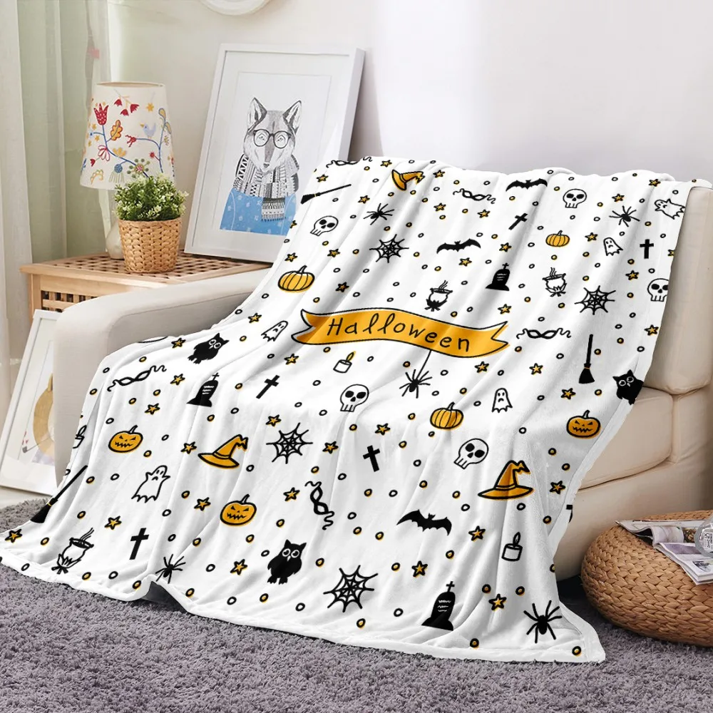 

Happy Halloween Flannel Blanket Cartoon For Gift Coral Fleece Blanket For Bedroom Throw Blanket Nap Office Colorful Blanket