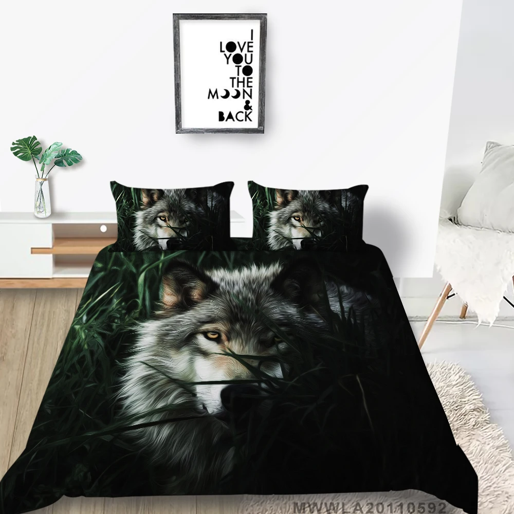

Animal Series Bed Set Wolf In The Forest Duvet Cover 3D Print King Double Single Twin Full Queen Green Bedding Set Plants