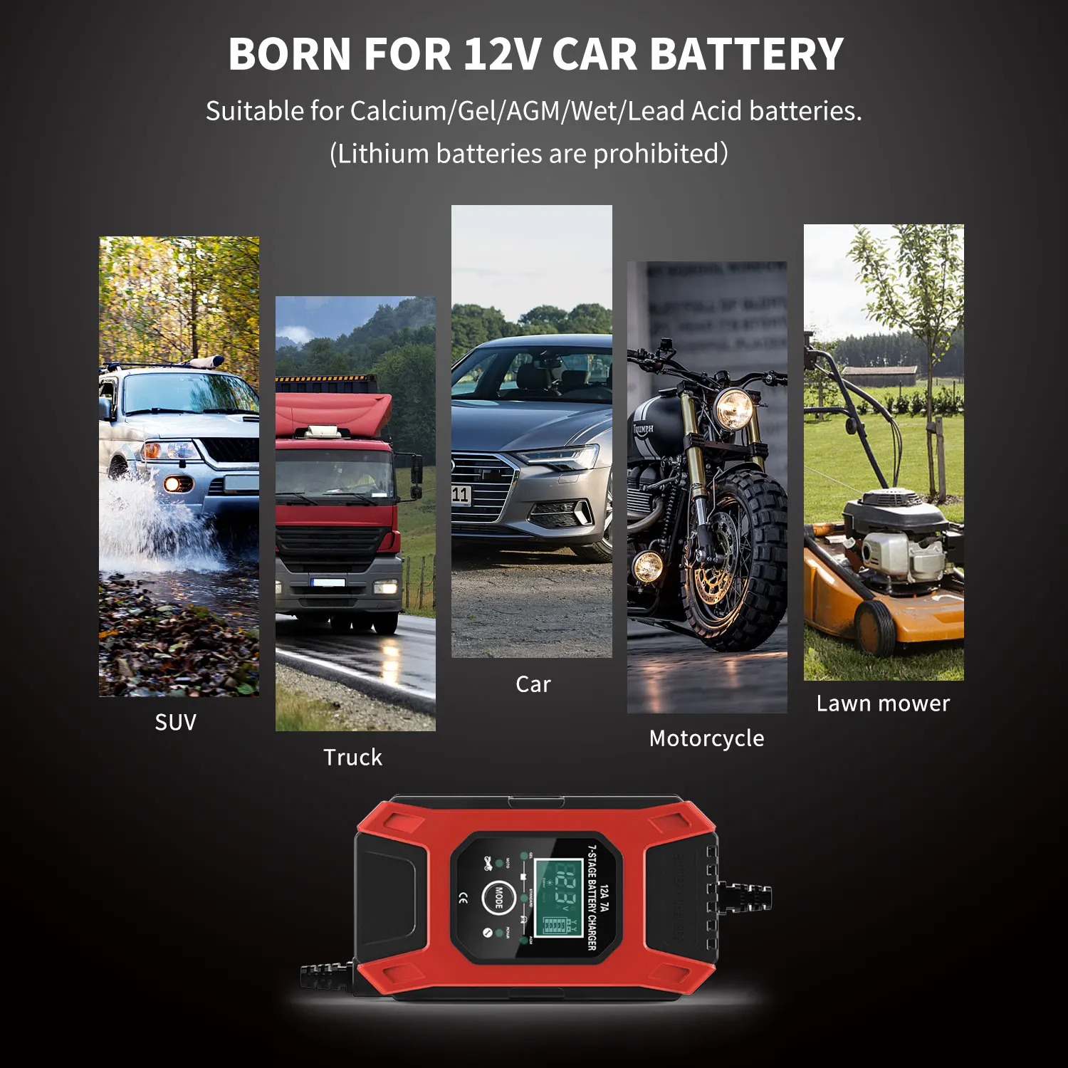 car battery charger 12v 7a full automatic battery chargers digital lcd display power puls repair starter charger for car free global shipping