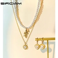vintage angel heart shape pearl beaded jewelry sets for women elegant gold color geometric pendant necklace earrings set gift