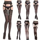Женские сексуальные кружевные чулки и колготки для девочек, комплекты нижнего белья, эротические ажурные сетчатые чулки с вырезами и поясом для чулок, длинные эластичные носки
