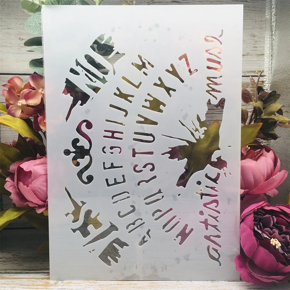 

A4 29cm Alphabet Vintage Words DIY Layering Stencils Wall Painting Scrapbook Coloring Embossing Album Decorative Template