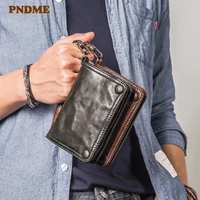 fashion simple genuine leather mens short wallet casual handmade luxury sheepskin folds youth anti theft card holder coin purse