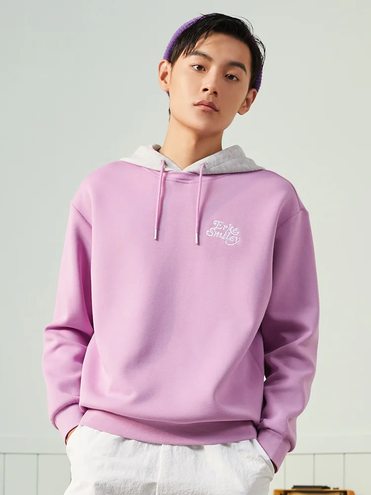 

Свитер Erke, новинка сезона осень-зима 2021, мужской спортивный пуловер контрастных цветов с капюшоном для отдыха, мужская одежда