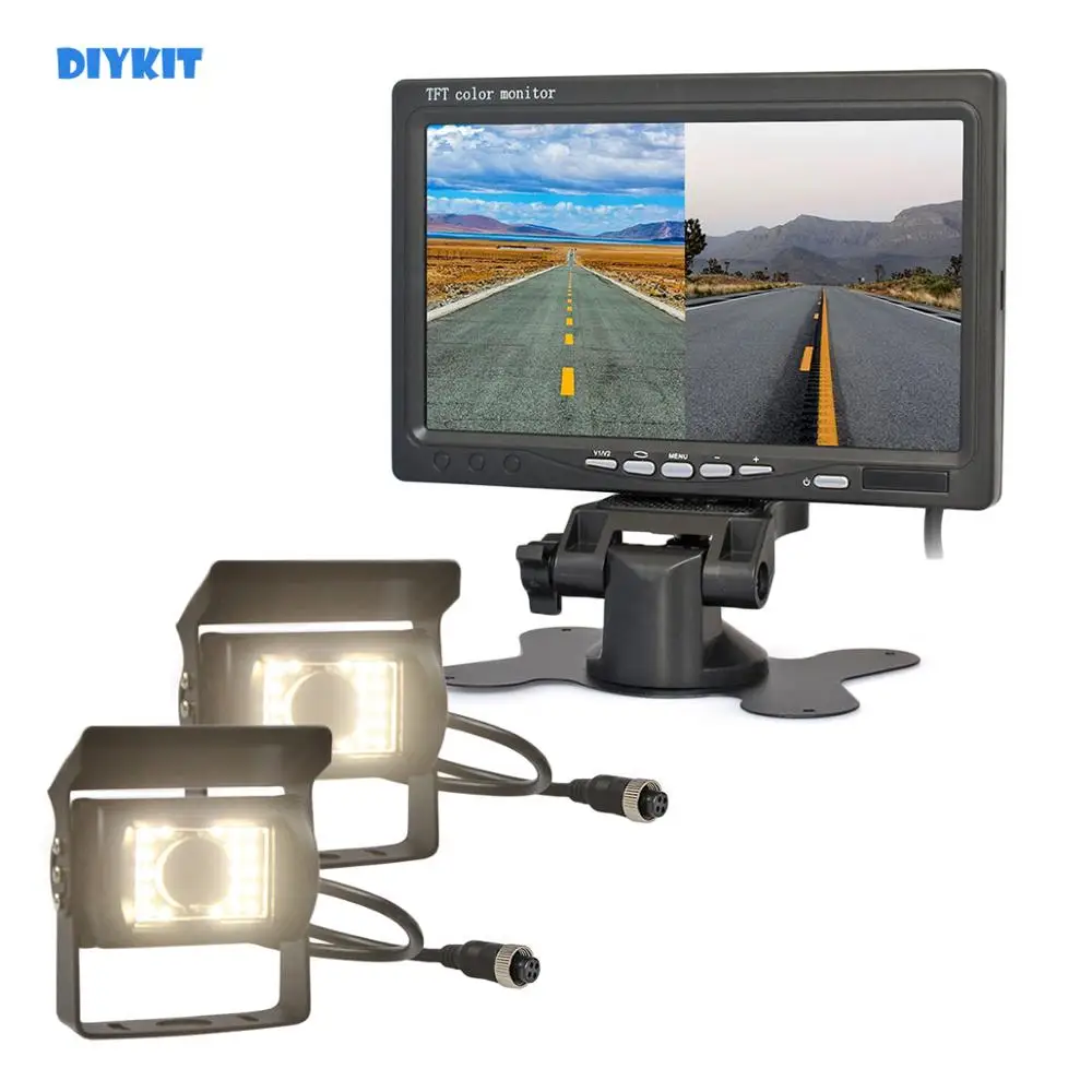 

DIYKIT DC12V - 24V 7" 2 Split LCD Screen Car Monitor LED Night Vision CCD Rear View Car Camera System for Bus Houseboat Truck