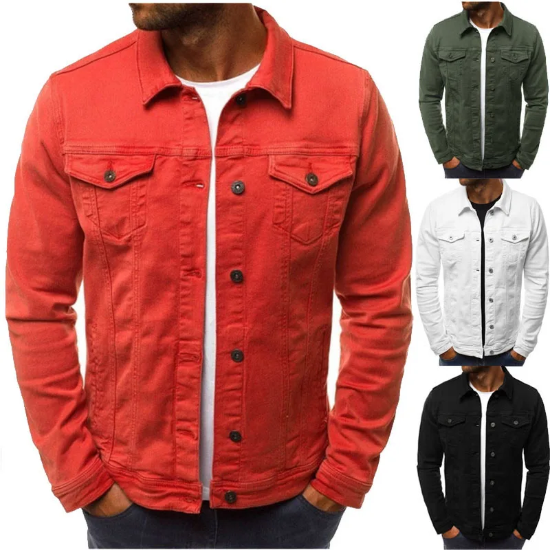 Men's New Solid Color Fashion Cargo Jacket Veste Jean Fille Slim Multi-pocket Button Lapel Jacket Six Kinds of Color