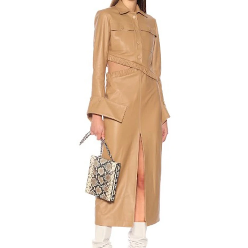 Комплект из двух предметов Женская ассиметричная кожаная куртка + разрез | одежда