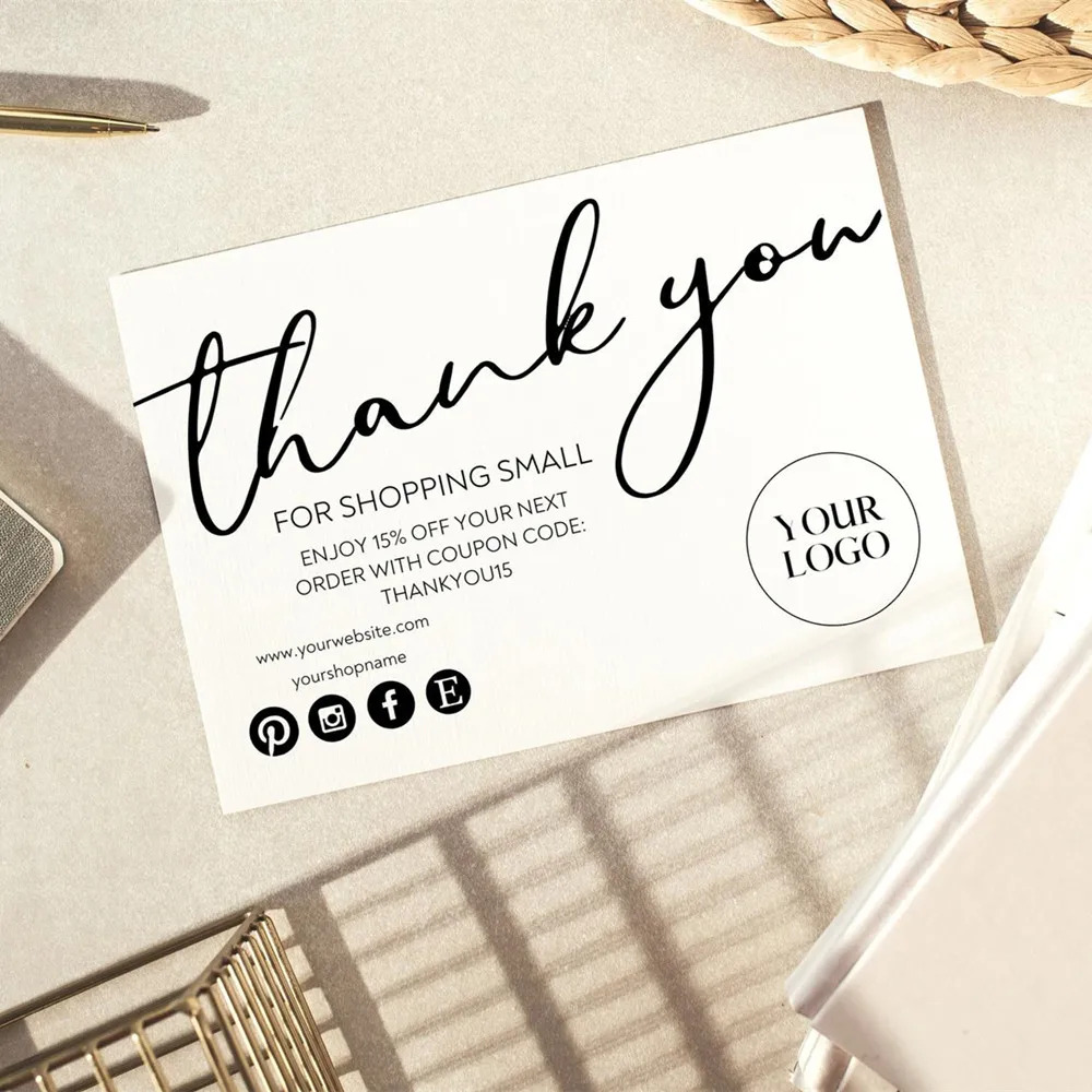 

Personalize Logo Business Name Card，Thank You Small Business Card,Custom Text Social Medial Card