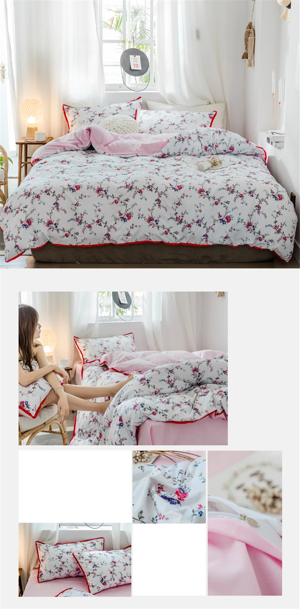 SlowDream Bedding Set Pastoral Style Flowers Bedspread Duvet Cover Set Flat Sheet For Adult Child Single Bed 1.0/1.2 Double