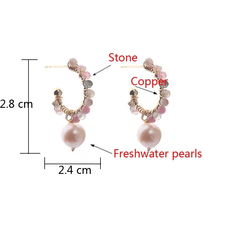 

New Fashion C Shape Natural Stone Colorful Freshwater Pearls Earrings Vintage Temperament Female Earrings for Women Fine Jewelry