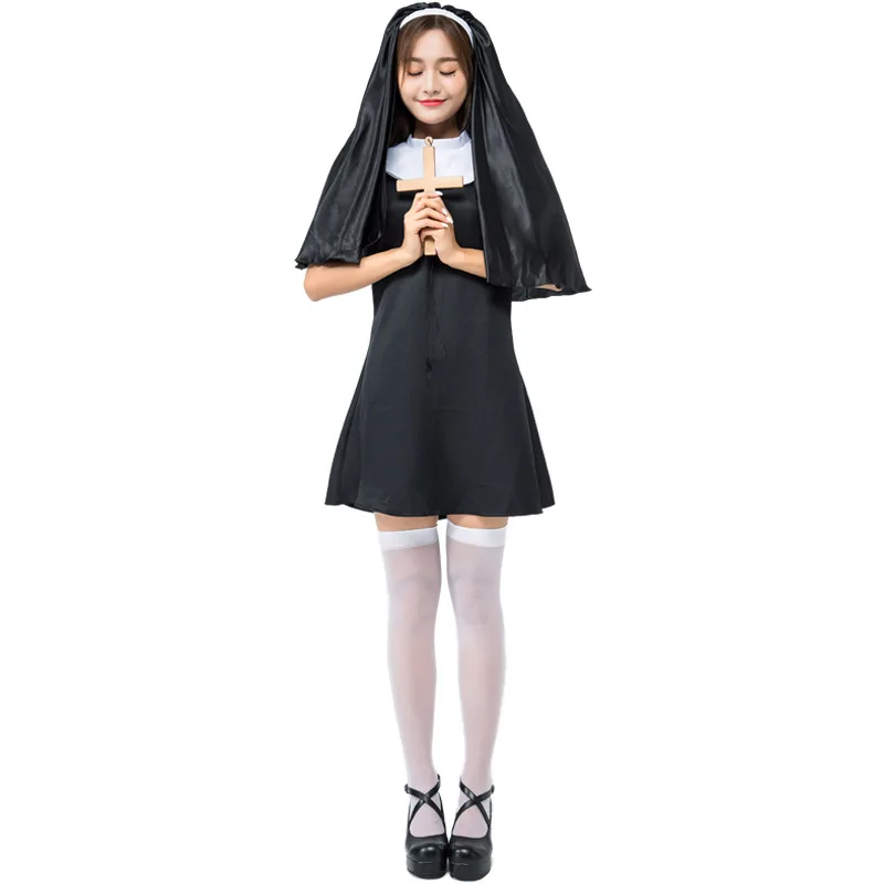 

Halloween Costume Slim Fit Nun's Outfit Adult Choir Cosplay Japan Game Clothes