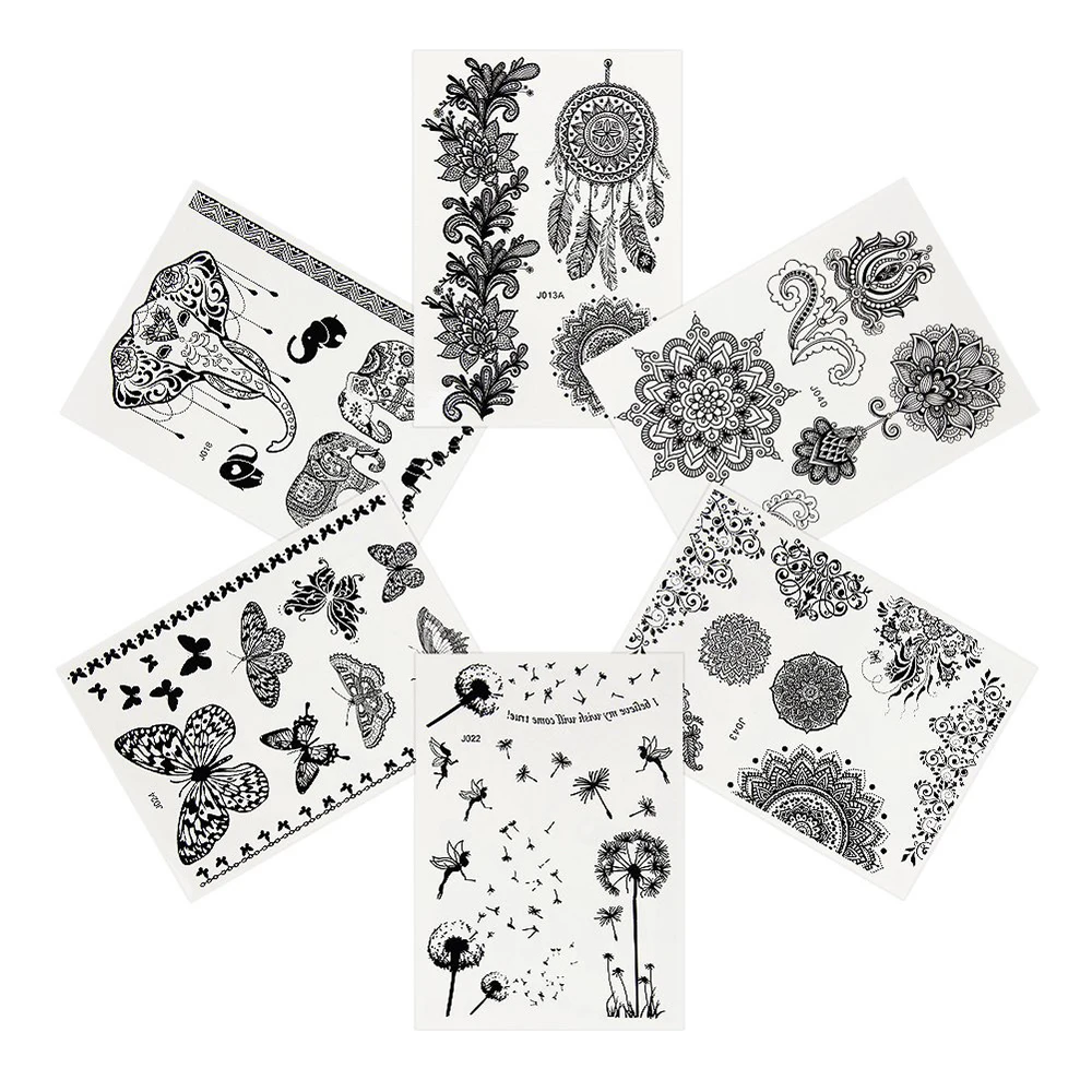 Тату наклейки хной Черное кружево временные татуировки хны для женщин