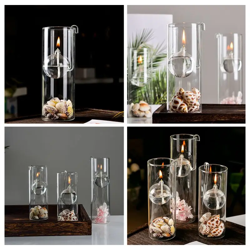 

Fashion Cylindrical Clear Glass Tea Light Holder Pillar Lamp Oil Holders For Wedding Home Party Decoration