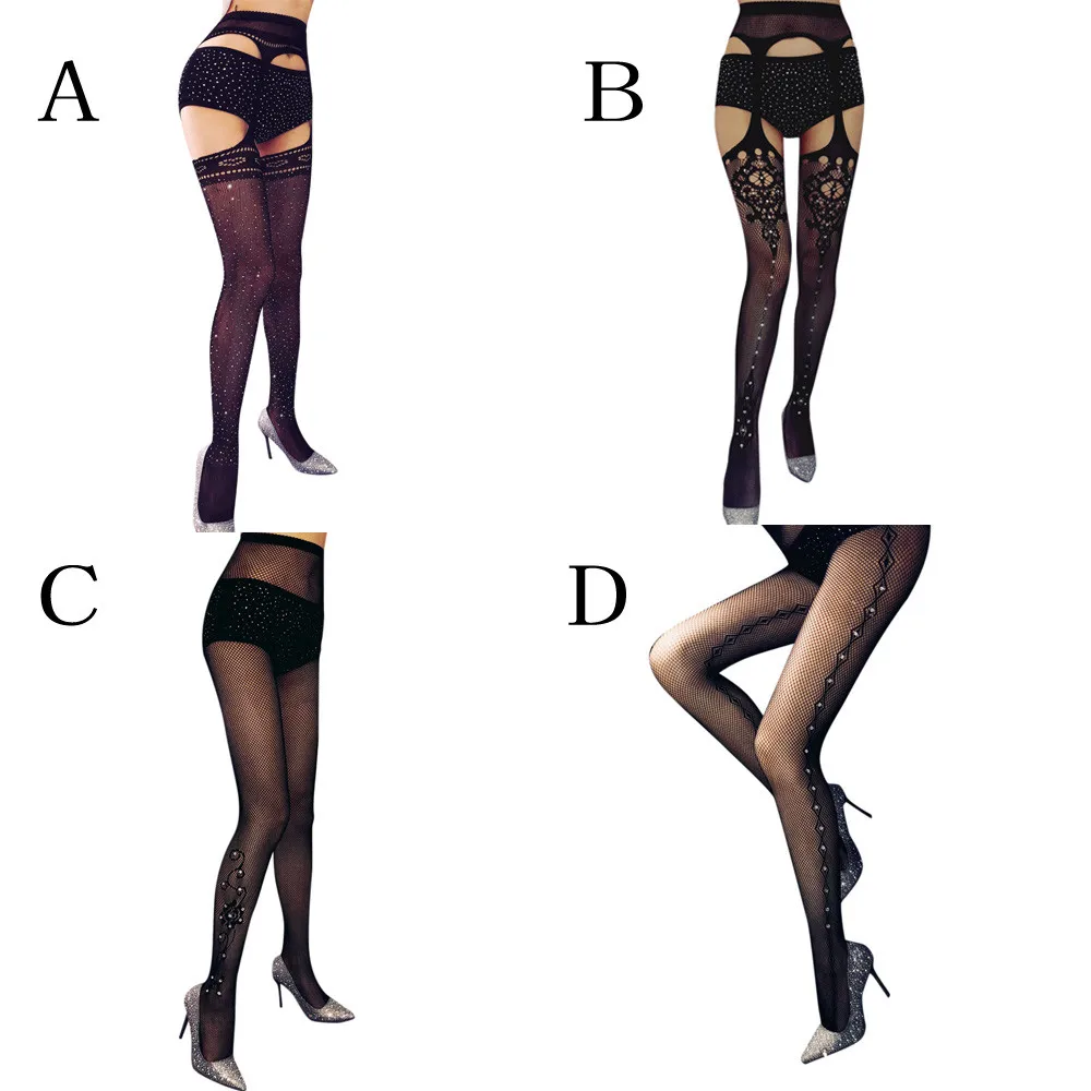 Женские чулки в сетку Колготки с бриллиантами блестящие сетчатые колготки