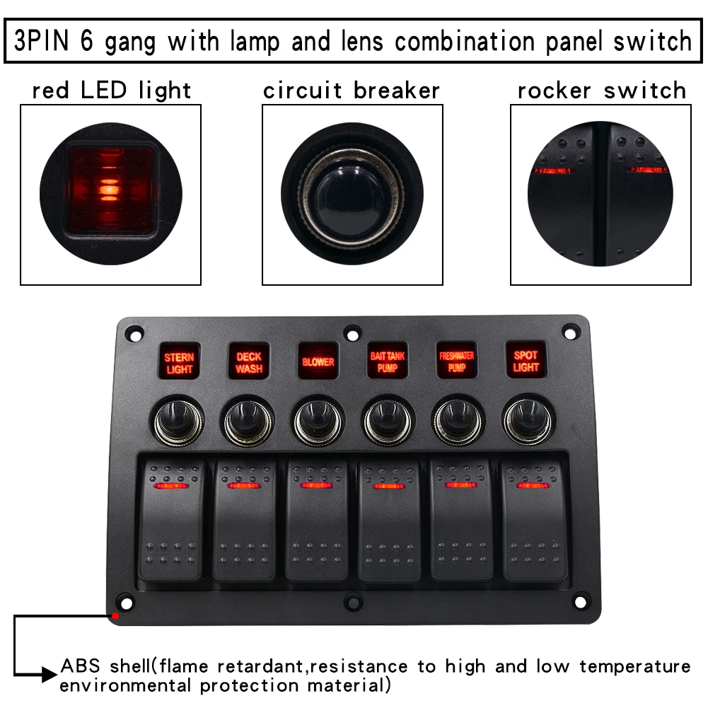 

8 Gang DIY Motor Homes Waterproof Marine For Boat Led Circuit Breaker Rocker Switch Panel Car Universal Modifying Yacht ABS