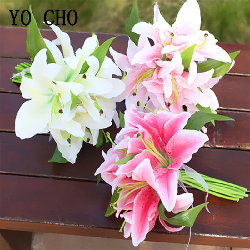 

YO CHO Artificial Flower 11 Heads Silk Lily Wedding Bouquet Bridal Holding Flowers Fake Lily Bouquet Flower Girl Wedding Decor