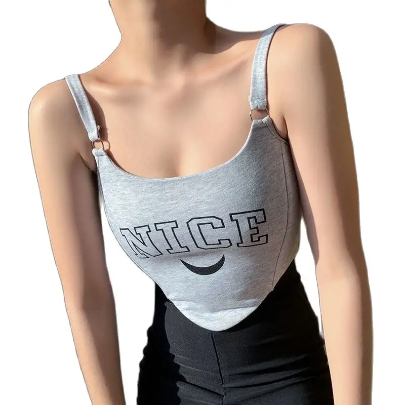 

Y2k Sexy Backless Crop Tops Women 2021 Korean Fashion Printed Nght Club Outfits Sleeveless Short Tank Tops Shirt