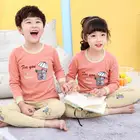 Пижама для мальчиков, хлопковая футболка с длинными рукавами и штаны с мультяшным рисунком, осень, 2020