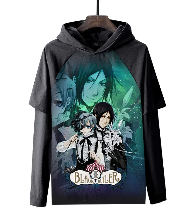 

Black Butler Cosplay Hoodie Role Ciel Phantomhive Sebastian·Michaelis Fashion Casual Print Pullover Hooded Jacket Fake Two Piece