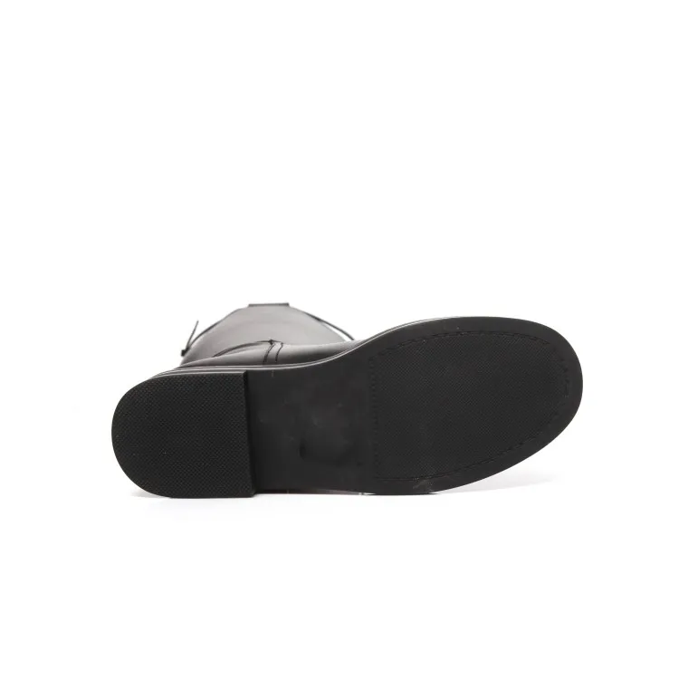 

MLJUESE 2021 women Knee-High boots Cow leather Winter short plush Round Toe Zipper Med heels female Motorcycle boots size 42