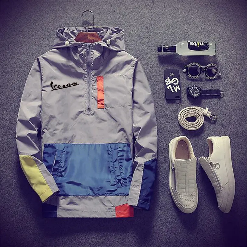

2021 Vespa Brand Clothing Men's Outdoor Waterproof Jacket Loose Zipper Jacket Hooded Design Hip hop Sports Men Jacket M-5XL