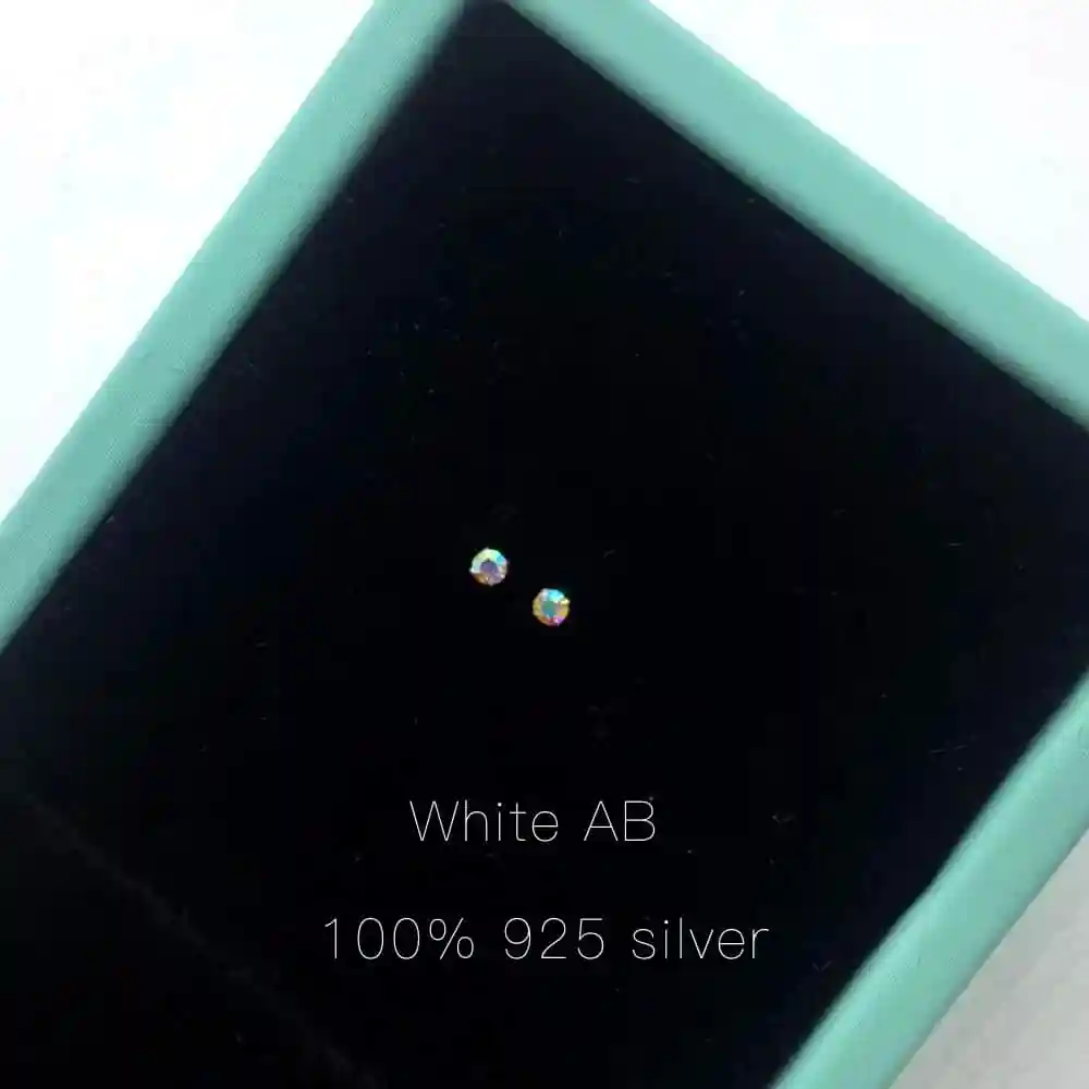 white AB Новое поступление, 925 пробы серебряные натуральные ювелирные изделия ручной работы, милые круглые модные серьги-гвоздики для женщин, подарки - Цвет камня: white AB