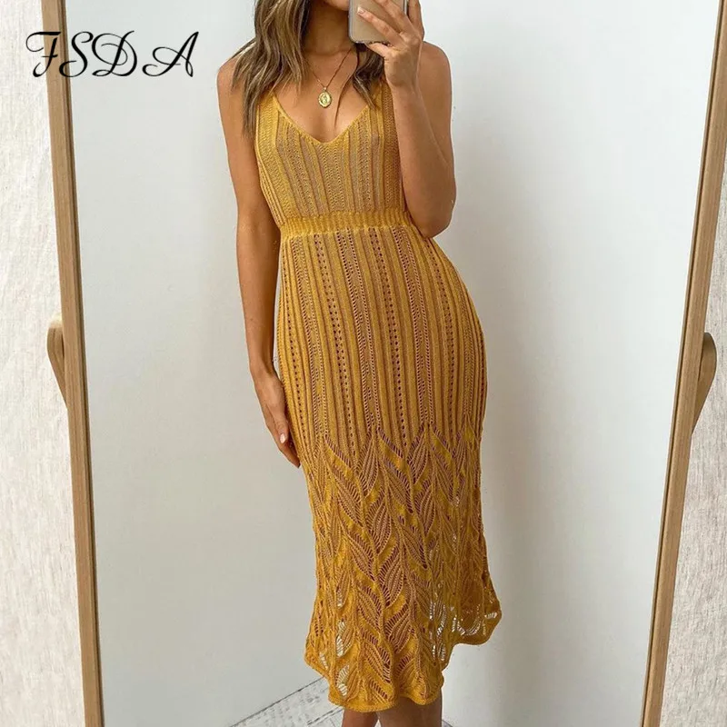 Женское трикотажное платье миди FSDA розовый облегающий вечерний сарафан с v