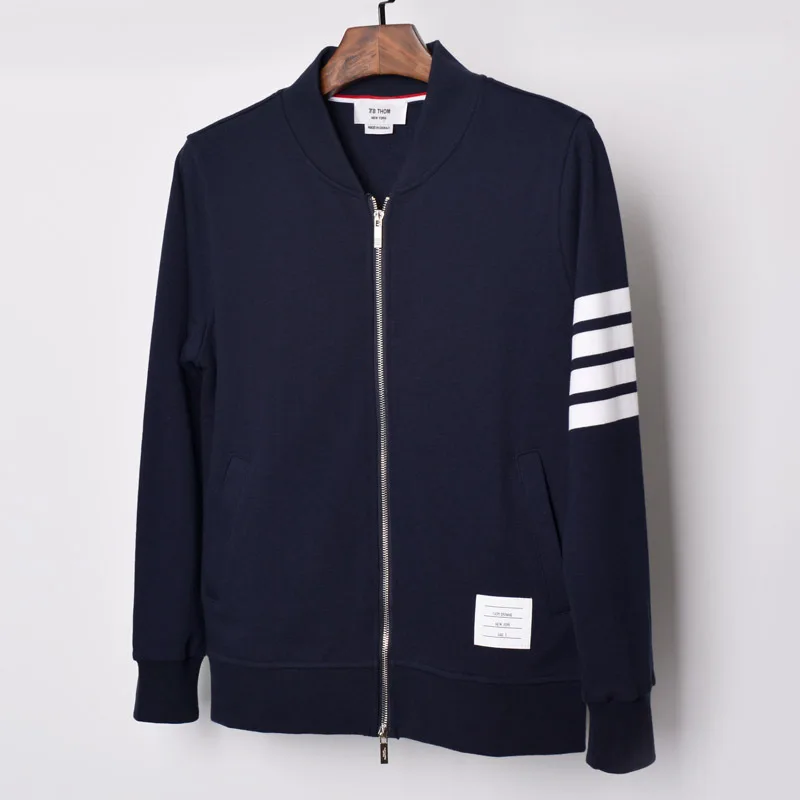 

2021 new arrivals TB THOM men's fashion baseball dyed v-neck sweater casual hoodies cotton jacket for men