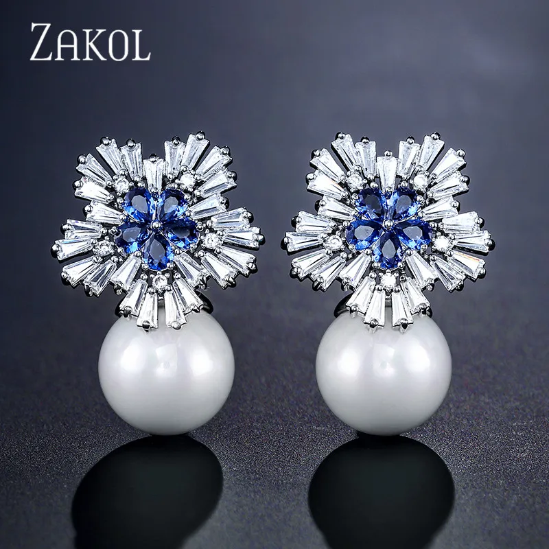 ZAKOL черные ювелирные изделия с искусственным жемчугом изысканные циркониевые