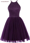 ANGELSBRIDEP короткое платье с коротким рукавом платья для выпускного вечера Vestidos de festa сексуальное, с открытой спиной, вышитое бисером тюль Выпускной официальная Вечеринка платья Лидер продаж